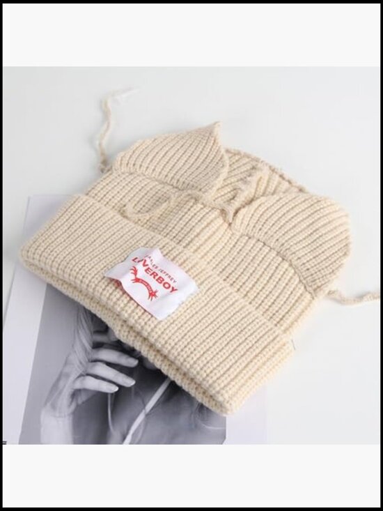 Hand Knitted Slouchy Beanie with Bunny Cat Ears Y2K Winter Hat main image 4